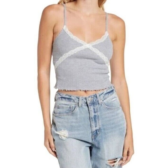 Topshop Gray Camisole with White Lace Trim - Picture 1 of 4